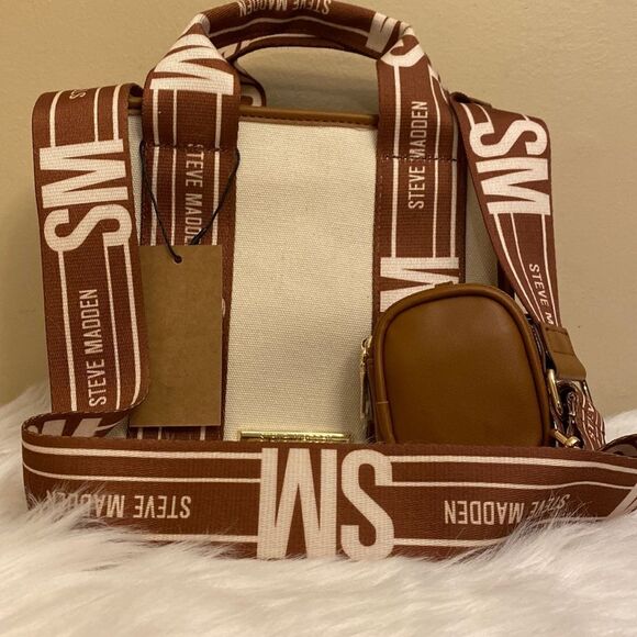 NWT Steve Madden Crossbody/Canavs/Tote w/AirPod Case -Cognac - Picture 2 of 12